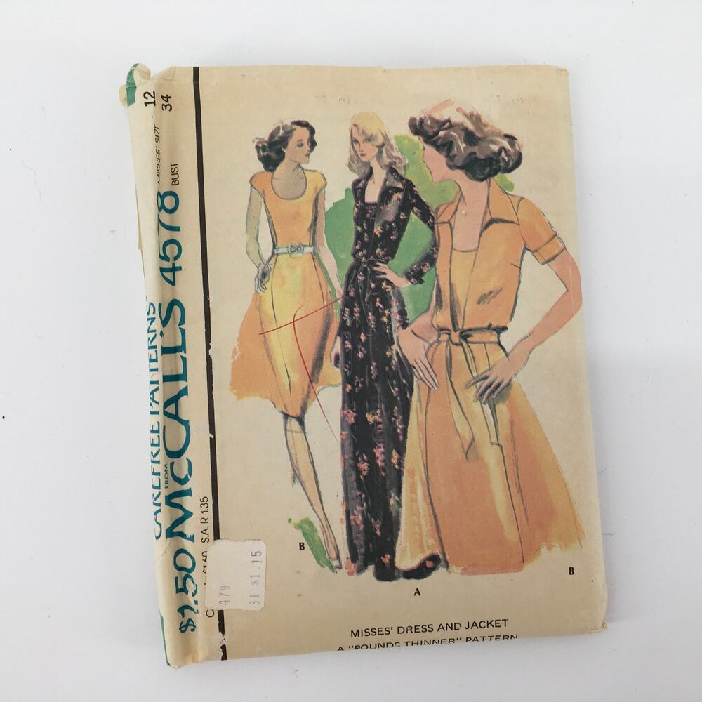 McCalls Sewing Pattern 4578 Pounds Lighter Dress and Jacket 1975 12/34 UNCUT
